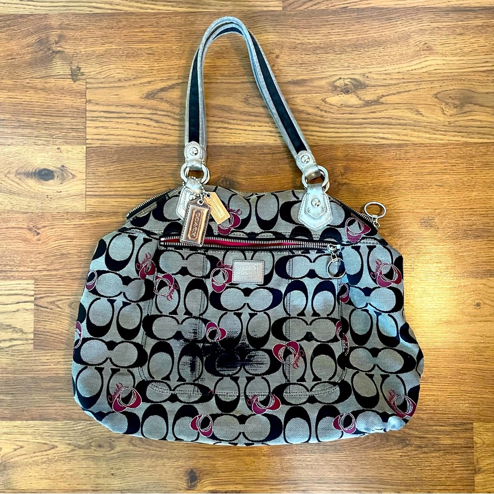 Black pink and grey Coach tote